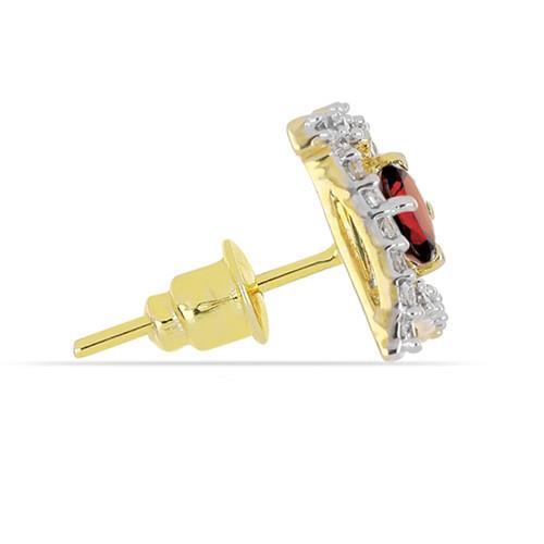 BUY 14K GOLD NATURAL GARNET GEMSTONE HALO EARRINGS WITH WHITE DIAMOND